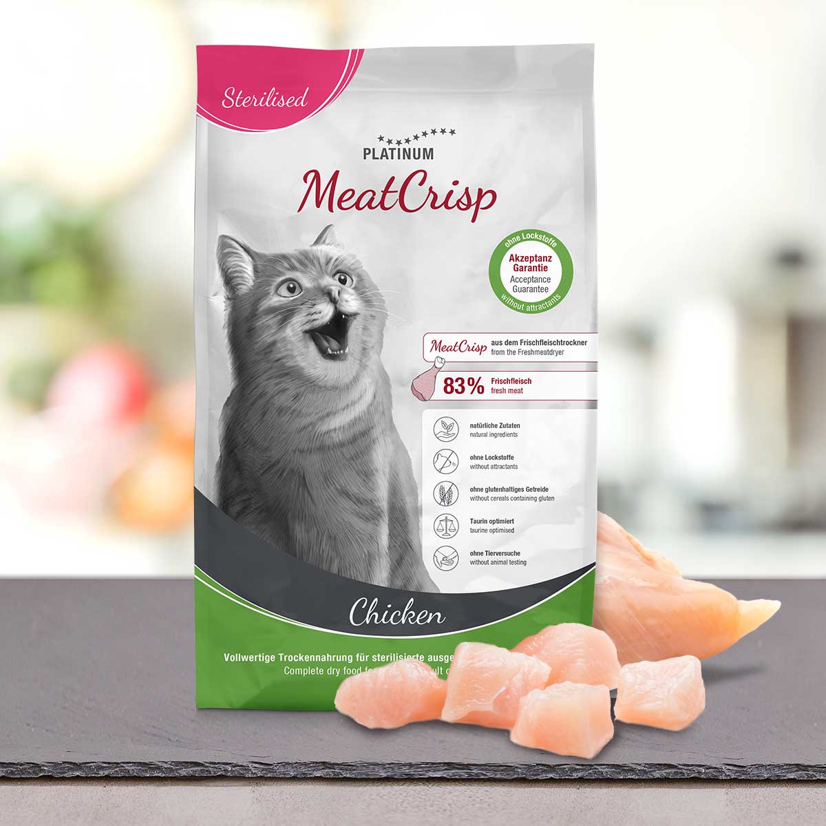 PLATINUM MEATCRISP STERILIZED CHICKEN ΑΠΟΞΗΡΑΜΕΝΗ ΞΗΡΑ ΤΡΟΦΗ ΓΙΑ ΣΤΕΙΡΩΜΕΝΕΣ ΓΑΤΕΣ ΜΕ 83% ΦΡΕΣΚΟ ΚΡΕΑΣ ΚΟΤΟΠΟΥΛΟΥ 3KG