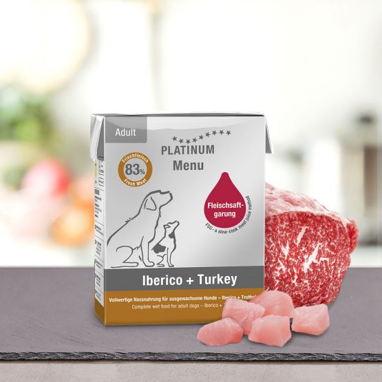 PLATINUM ADULT MENU ΜΑΓΕΙΡΕΥΤΗ ΥΓΡΗ ΤΡΟΦΗ ΣΚΥΛΟΥ ΜΕ ΙΒΗΡΙΚΟ ΧΟΙΡΙΝΟ ΓΑΛΟΠΟΥΛΑ DOGGER.GR
