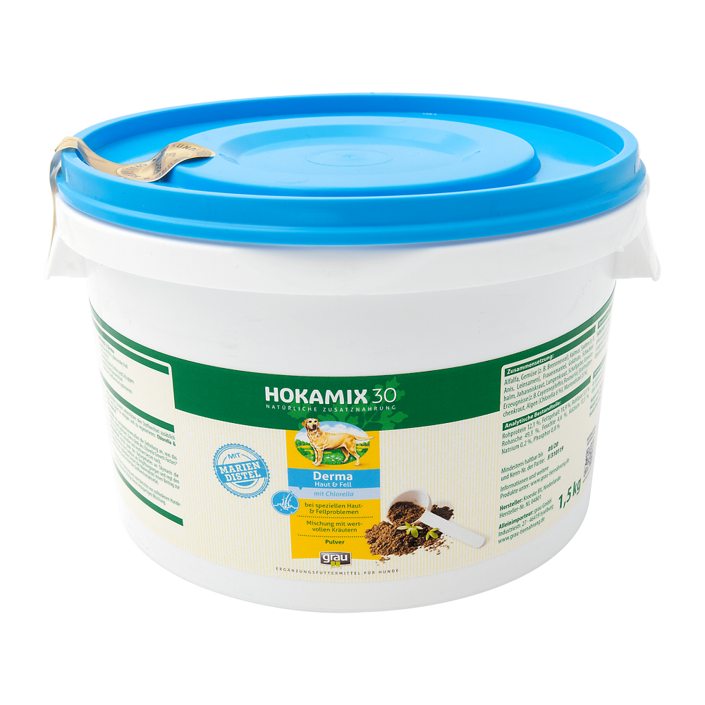 GRAU HOKAMIX30 DERMA ΟΛΙΣΤΙΚΟ ΣΥΜΠΛΗΡΩΜΑ ΔΙΑΤΡΟΦΗΣ ΜΕ ΓΑΙΔΟΥΡΑΓΚΑΘΟ, ΧΛΩΡΕΛΛΑ, ΒΟΤΑΝΑ ΓΙΑ ΤΡΙΧΩΜΑ, ΑΛΛΕΡΓΙΕΣ, ΔΕΡΜΑΤΙΚΑ 1.5 ΚΙΛΟ DOGGER
