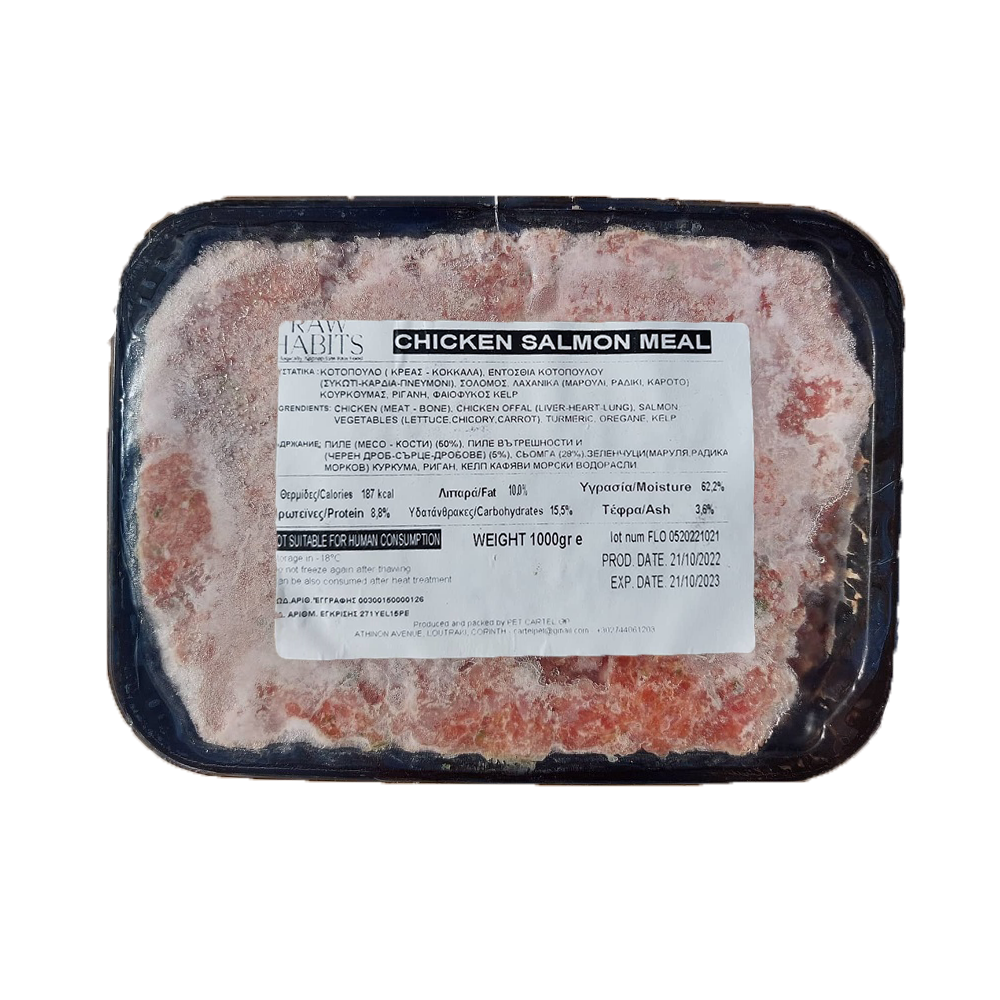 BARF ΤΡΟΦΗ ΣΚΥΛΟΥ ΚΟΤΟΠΟΥΛΟ ΣΟΛΟΜΟΣ RAW HABITS CHICKEN SALMON MEAL DOGGER.GR