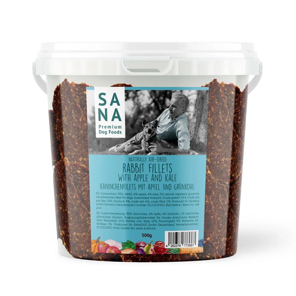 SANADOG RABBIT FILLETS ΑΠΟΞΗΡΑΜΕΝΕΣ ΛΙΧΟΥΔΙΕΣ ΣΚΥΛΟΥ ΜΕ ΚΡΕΑΣ ΚΟΥΝΕΛΙΟΥ ΜΗΛΟ KALE 500GR DOGGER.GR