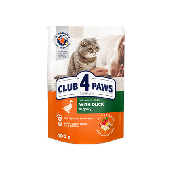 CLUB 4 PAWS ADULT CATS DUCK ΥΓΡΗ ΓΙΑ ΕΝΗΛΙΚΕΣ ΓΑΤΕΣ ΜΕ ΠΑΠΙΑ ΣΕ ΣΑΛΤΣΑ 100GR DOGGER.GR