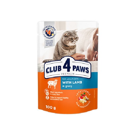 CLUB 4 PAWS ADULT CATS LAMB ΥΓΡΗ ΤΡΟΦΗ ΓΑΤΑΣ ΜΕ ΑΡΝΙ ΜΕ ΣΑΛΤΣΑ 100GR DOGGER.GR
