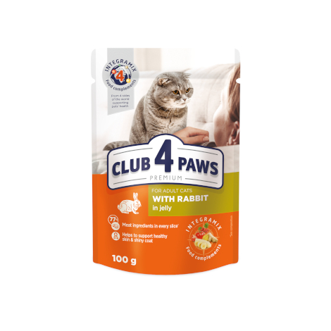 CLUB 4 PAWS ADULT CATS RABBIT ΥΓΡΗ ΤΡΟΦΗ ΓΙΑ ΕΝΗΛΙΚΕΣ ΓΑΤΕΣ ΜΕ ΚΟΥΝΕΛΙ ΣΕ ΖΕΛΕ 100GR DOGGER.GR