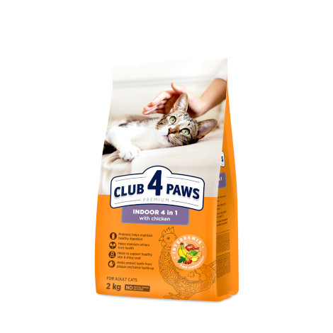 CLUB 4 PAWS PREMIUM ADULT CATS INDOOR CHICKEN 4 IN 1 2KG ΞΗΡΑ ΤΡΟΦΗ ΣΤΕΙΡΩΜΕΝΗΣ ΓΑΤΑΣ DOGGER