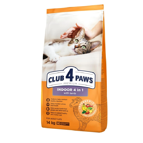 CLUB 4 PAWS PREMIUM ADULT CATS INDOOR LAMB 4 IN 1 14KG ΞΗΡΑ ΤΡΟΦΗ ΣΤΕΙΡΩΜΕΝΗΣ ΓΑΤΑΣ DOGGER