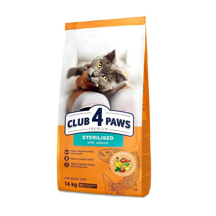 Club 4 Paws Sterilized Salmon Ξηρά Τροφή Για Στειρωμένες Γάτες με Σολομό Κοτόπουλο 14kg