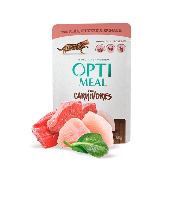 OPTIMEAL GRAIN FREE ADULT CATS ΥΓΡΗ ΤΡΟΦΗ ΕΝΗΛΙΚΗΣ ΓΑΤΑΣ ΧΩΡΙΣ ΣΙΤΗΡΑ ΜΕ ΜΟΣΧΑΡΙ ΚΟΤΟΠΟΥΛΟ ΣΠΑΝΑΚΙ 85ΓΡ DOGGER.GR