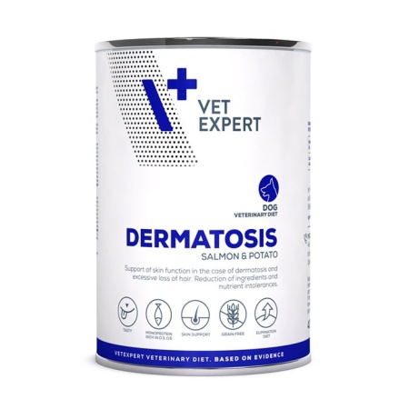 VET EXPERT DERMATOSIS SALMON POTATO ΚΛΙΝΙΚΗ ΥΠΟΑΛΛΕΡΓΙΚΗ ΥΓΡΗ ΤΡΟΦΗ ΣΚΥΛΟΥ ΜΕ ΣΟΛΟΜΟ 400GR DOGGER.GR
