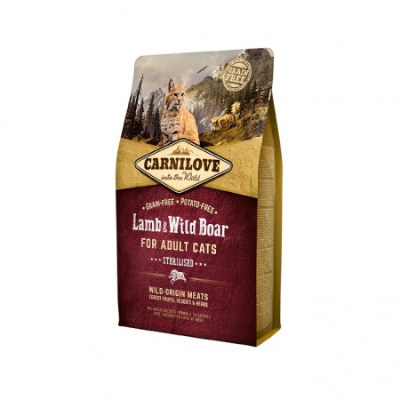 CARNILOVE ADULT CATS STERILIZED LAMB WILD BOAR ΞΗΡΑ ΤΡΟΦΗ ΣΤΕΙΡΩΜΕΝΗΣ ΓΑΤΑΣ ΜΕ ΑΡΝΙ ΑΓΡΙΟΓΟΥΡΟΥΝΟ DOGGER.GR