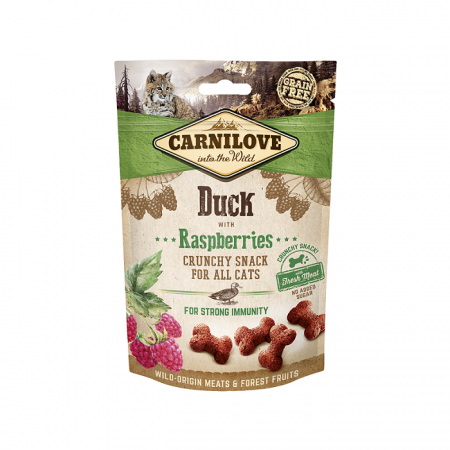CARNILOVE CRUNCHY SNACK DUCK RASPBERRIES ΤΡΑΓΑΝΗ ΛΙΧΟΥΔΙΑ ΓΑΤΑΣ ΜΕ ΠΑΠΙΑ DOGGER.GR