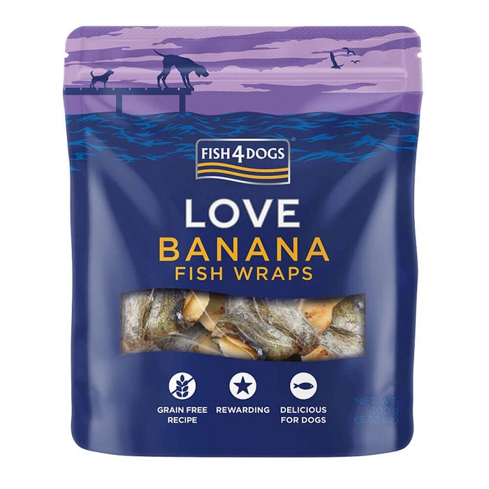 FISH4DOGS LOVE BANANA FISH WRAPS ΑΠΟΞΗΡΑΜΕΝΕΣ ΛΙΧΟΥΔΙΕΣ ΣΚΥΛΟΥ ΜΕ ΔΕΡΜΑ ΜΠΑΚΑΛΙΑΡΟΥ ΚΑΙ ΜΠΑΝΑΝΑ DOGGER.GR