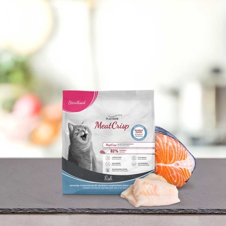 PLATINUM MEATCRISP STERILIZED FISH ΑΠΟΞΗΡΑΜΕΝΗ ΞΗΡΑ ΤΡΟΦΗ ΣΤΕΙΡΩΜΕΝΗΣ ΓΑΤΑΣ ΜΕ ΦΡΕΣΚΟ ΚΡΕΑΣ ΨΑΡΙΩΝ 400ΓΡ