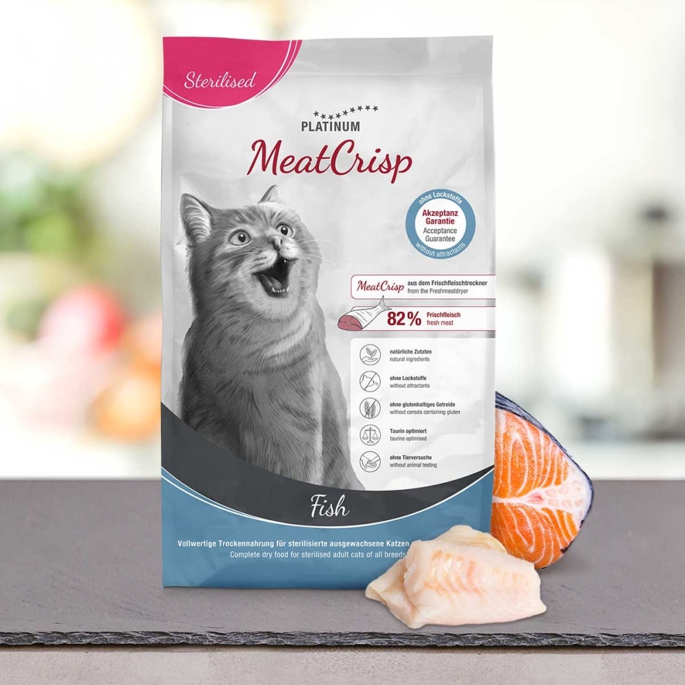 PLATINUM MEATCRISP STERILIZED FISH ΑΠΟΞΗΡΑΜΕΝΗ ΞΗΡΑ ΤΡΟΦΗ ΣΤΕΙΡΩΜΕΝΗΣ ΓΑΤΑΣ ΜΕ ΦΡΕΣΚΟ ΚΡΕΑΣ ΨΑΡΙΩΝ 3KG