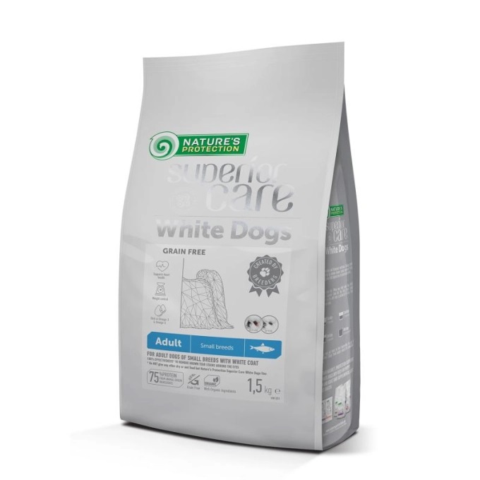 NATURES PROTECTION SUPERIOR CARE WHITE DOGS ADULT SMALL MINI HERRING 1.5KG DOGGER.GR